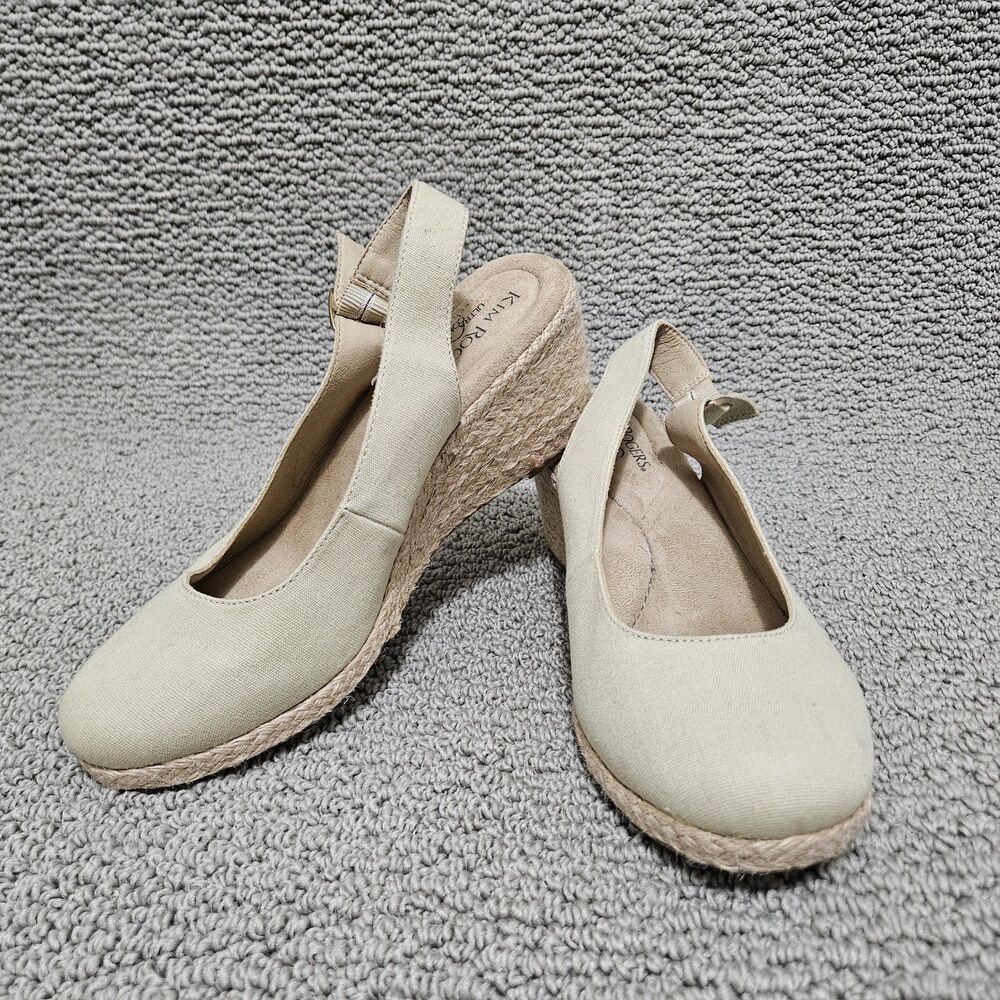 KIM ROGERS Women’s Beige Canvas Slingback Espadrille Wedge Heel Shoes Size 8.5M